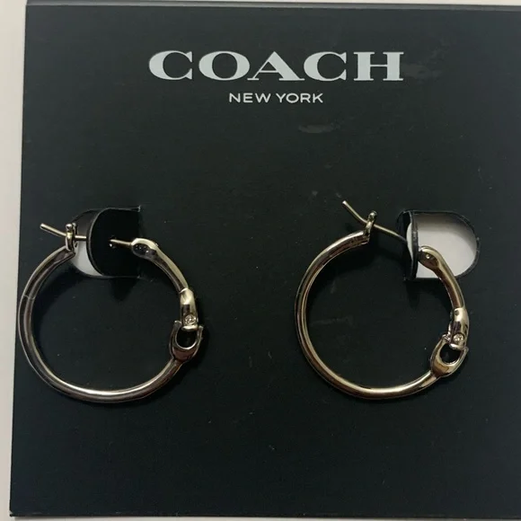 Coach Signature C Hoop Earrings Silvertone NEW $45 - Picture 4 of 10